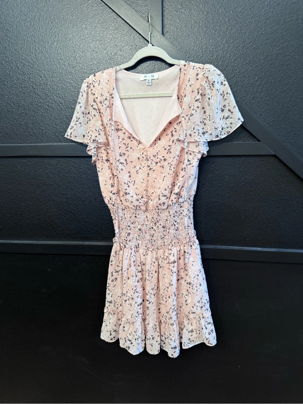 She + Sky Blush Floral Smocked Mini Dress